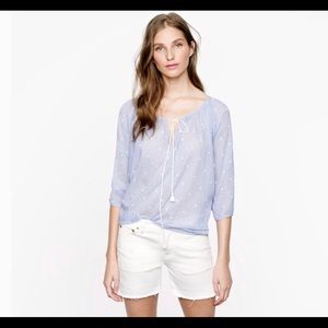 J. Crew chambray cotton cream blouse tassel ties